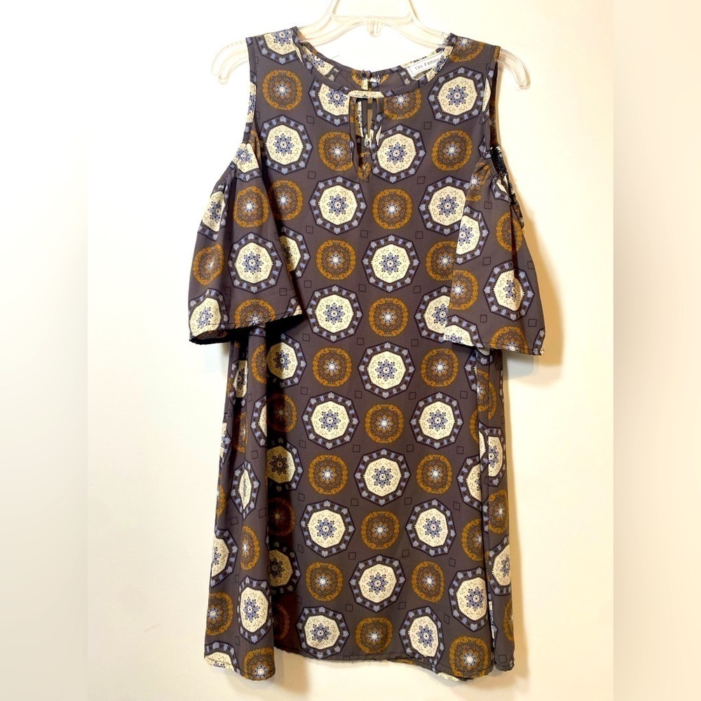 Ces Lemme Womens Midi Dress Brown Floral‎ Size Large Lagenlook Work Office